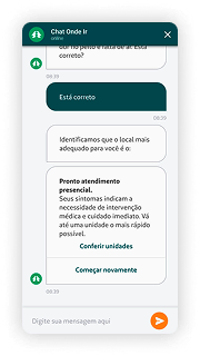 Receba a indicação ideal em segundos: Consulta on-line, Presencial ou em Pronto Atendimento.