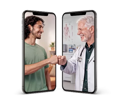 Cliente e médico se cumprimentando